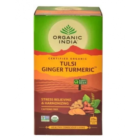 Чай Тулси c Куркумой и Имбирем 25 пакетиков Tulsi Ginger Turmeric Tea ORGANIC INDIA
