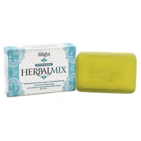 Аюрведическое мыло с Глицерином и маслом Дурвади для сухой и чувствительной кожи 75гр HerbalMix, Synaa