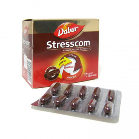 Стресском Ашваганда Дабур от стресса тревоги и усталости 10 капсул Stresscom Ashwagandha Dabur